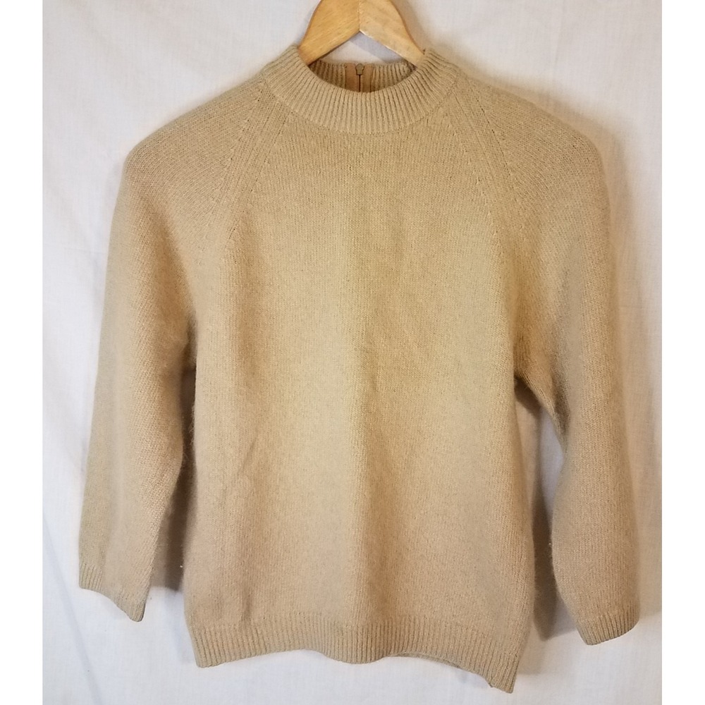 VINTAGE ANGELON BY DARLENE French Angora/Lamb Wool Sweater Tan W's Size 34 USA‎